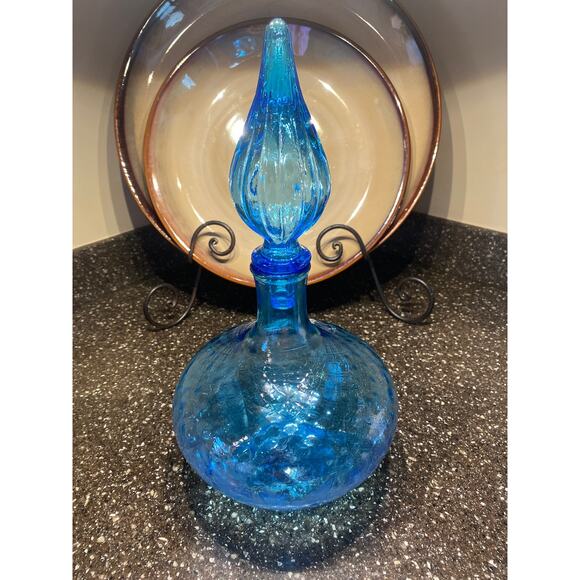 Vintage 70s Blue Italian Decanter - Picture 1 of 6